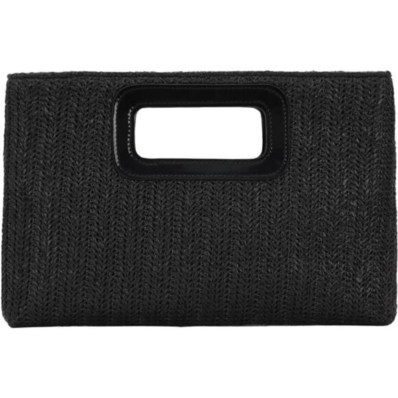 Handbags - Straw Clutch Top Handbags Raffia Bag Black